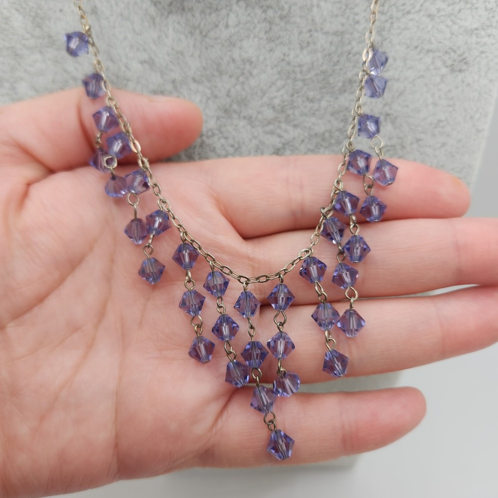 Art Deco Revival 925 Sterling Silver Purple Crystal Necklace Earrings Set Glam